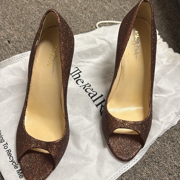 Prada Brown Leather Heels Timeless Design - Picture 1 of 7